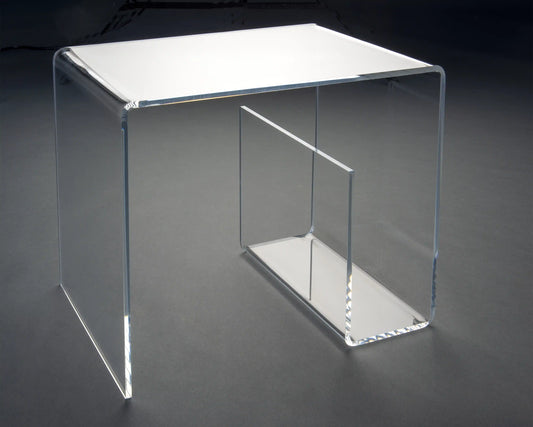 Plexiglas®/ Acrylglas Tisch mit Zeitschriftenablage